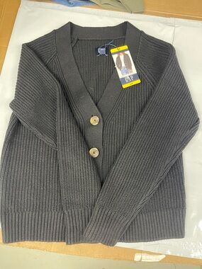 GAP Charcoal Ribbed V-Neck Cardigan with Wooden Buttons